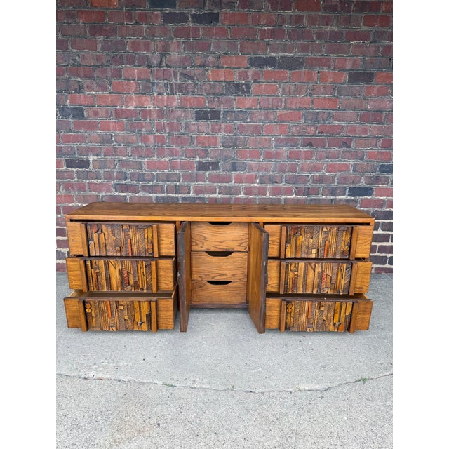 Brutalist 1970s Lane Furniture Pueblo Brutalist Nine-Drawer Dresser / Credenza For Sale - Image 3 of 10