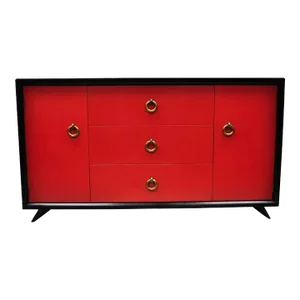Mid 20th Century Mid Century Modern Art Deco Black and Red Credenza Cabinet Sideboard by Harjer