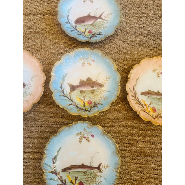 Limoges, France Set of Five Antique Limoge Fish Plates For Sale - Image 4 of 8