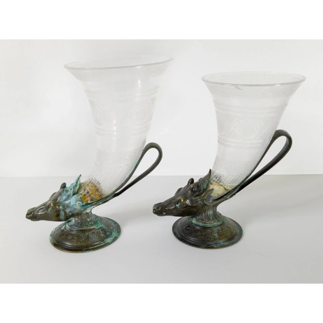 19th Century Near Pair of Bronze and Glass Deer Form Cornucopia Vases For Sale In New York - Image 6 of 12