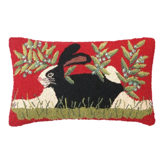 Bunny on Red Hook Pillow, 20" x 12" For Sale