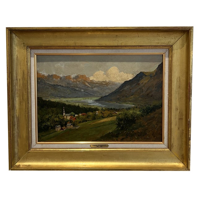 Giuseppe Buscaglione, Piedmontese Landscape, Oil on Canvas, 1920s, Framed For Sale