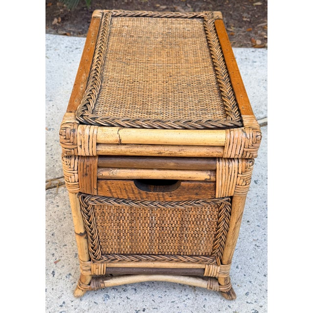 Pair Shabby Chic Rattan Trunks, Large and Small For Sale - Image 15 of 16