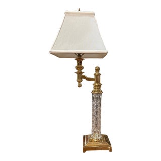 Late 20th Century Rare Waterford Crystal & Brass Swing-Arm Column Lamp – Diamond Cut For Sale