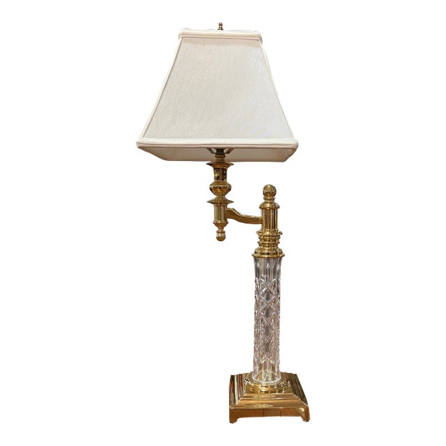 Late 20th Century Rare Waterford Crystal & Brass Swing-Arm Column Lamp – Diamond Cut For Sale
