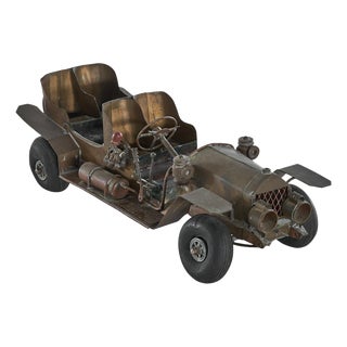 Folk Art Handmade Simplex Model Car in Copper and Brass, 1940s For Sale