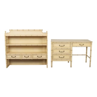 Hollywood Regency Vintage Henry Link Faux Bamboo Desk Hutch For Sale