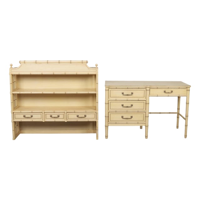 Hollywood Regency Vintage Henry Link Faux Bamboo Desk Hutch For Sale