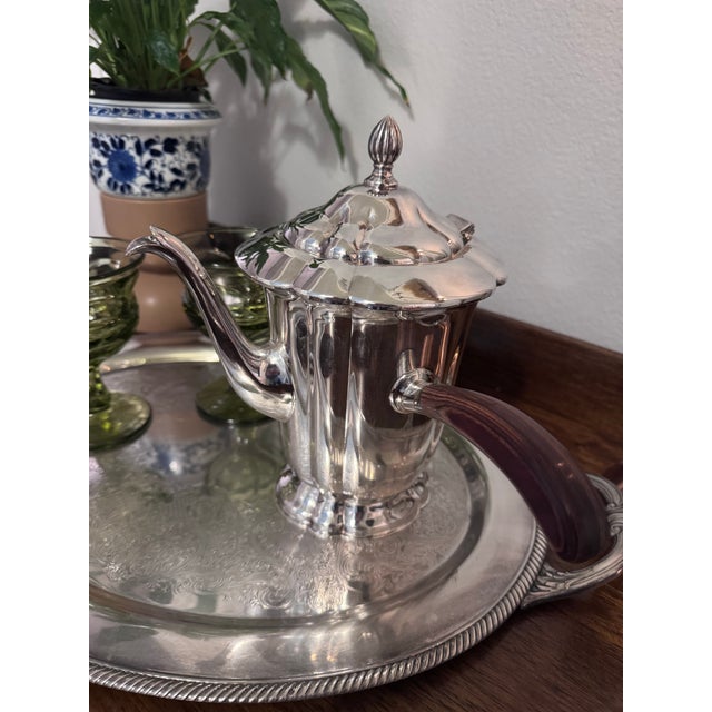 Vintage Forbes Silver Co. Silverplate Coffee Pot With Scalloped Lid and Wood Handle For Sale - Image 9 of 11