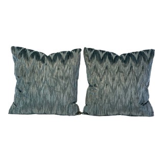 Designer Velvet Flamestitch 20”x20” Feather/Down Pillows - A Pair For Sale
