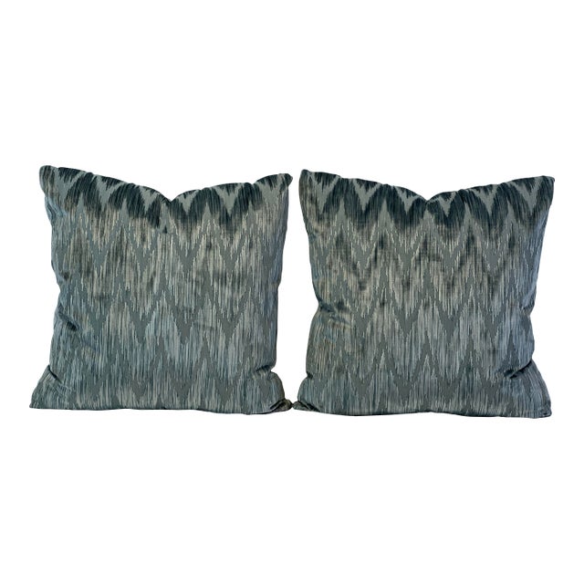 Designer Velvet Flamestitch 20”x20” Feather/Down Pillows - A Pair For Sale
