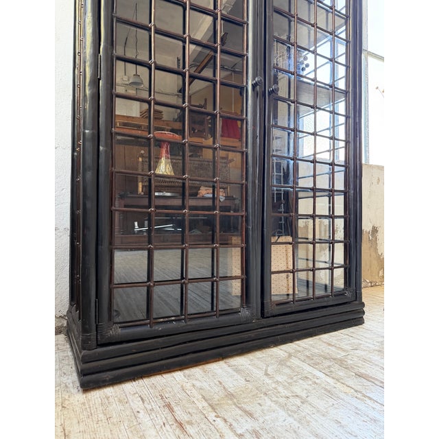 Antique Black Bamboo Glass-Fronted Bookcase, 1900s For Sale - Image 15 of 18