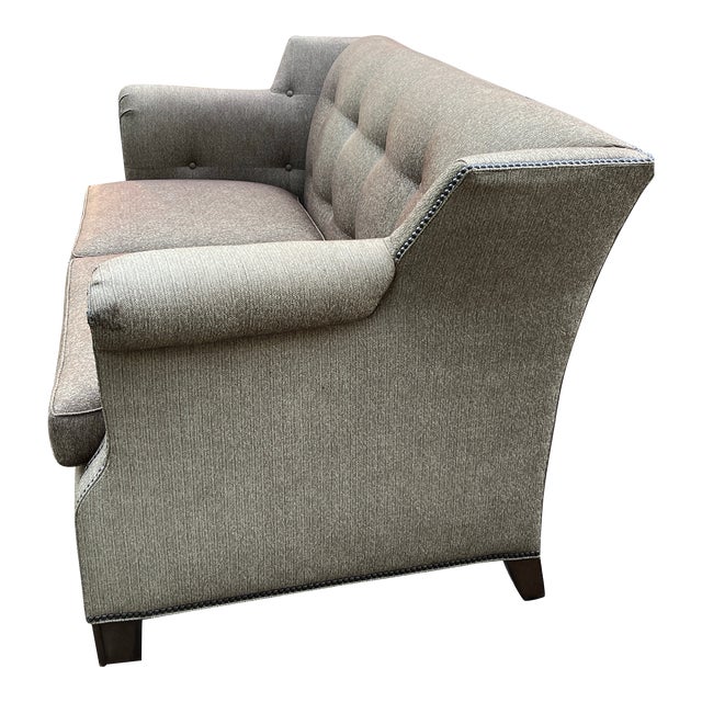 Hickory Chair Custom Upholstered Loveseat, Chestnut Herringbone With Nailhead Detail For Sale