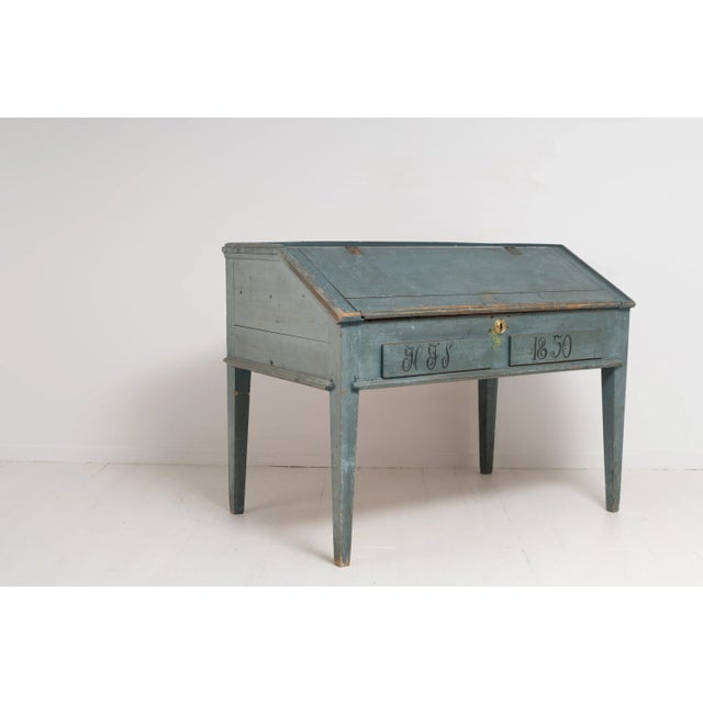 Wood 19th-Century Swedish Blue Pine Writing Desk For Sale - Image 7 of 16