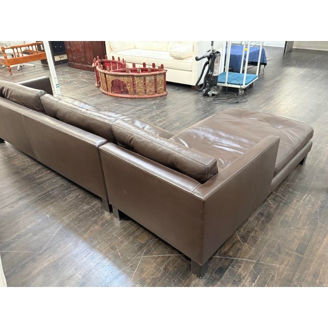 Contemporary Leather Sectional + Left Chaise, Dark Brown For Sale - Image 10 of 12