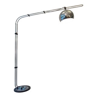 Angled Floor Lamp in Chromed Metal and Cast Iron from Zonca, 1970s For Sale