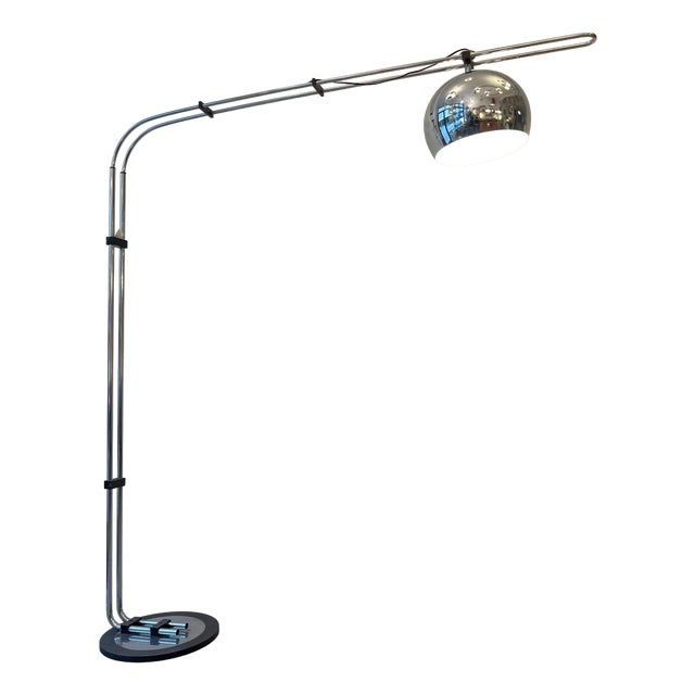 Angled Floor Lamp in Chromed Metal and Cast Iron from Zonca, 1970s For Sale