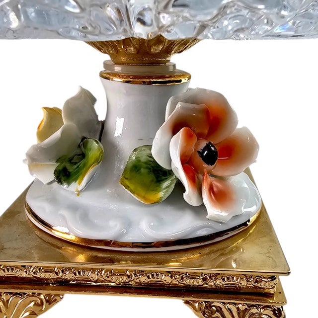 Baroque Regency Crystal & Gilded Metal Pedestal Ashtray – Cherub & Porcelain Flowers For Sale - Image 10 of 12