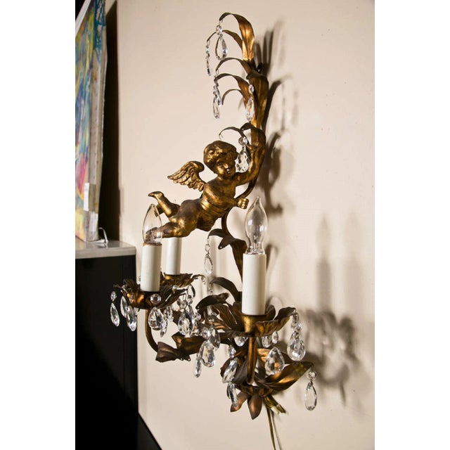 French Gilt-Brass 3-Light Wall Sconces - A Pair For Sale - Image 4 of 7