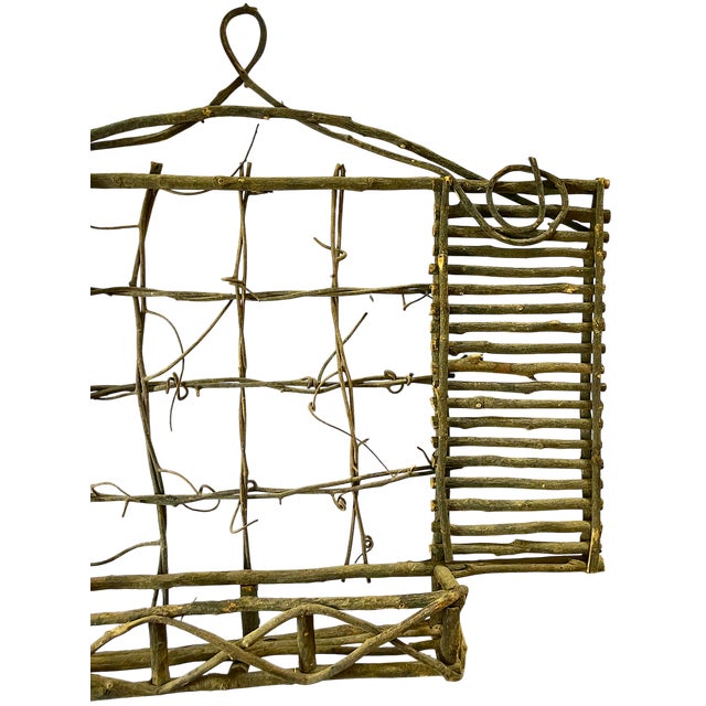 Bunny Williams Home Handmade Rustic Willow Wall Pocket With Shutters & Grapevine Trellis For Sale - Image 4 of 11