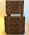 Decorative faux stacked suitcase tables, one slightly larger than the other and the perfect size to fit between club...