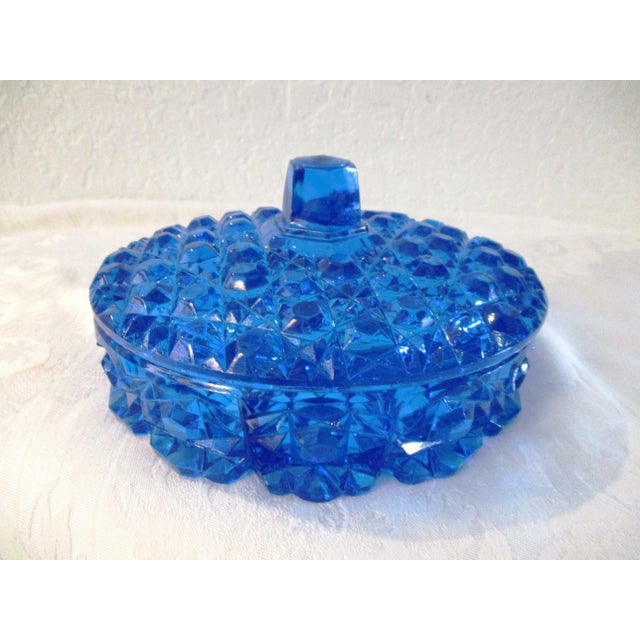Mid-Century Lazer Blue Cut Glass Lidded Divided Bowl For Sale - Image 9 of 9