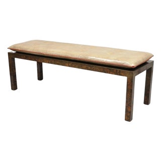 Mid Century Modern Brown Tortoiseshell Lacquer 54" Parsons Bench Coffee Table For Sale
