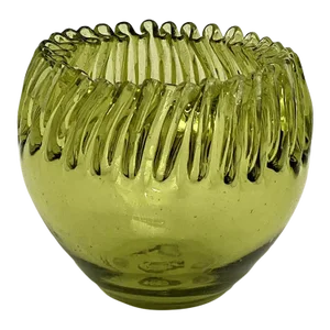 Vintage Blenko Ruffled Edge Bowl in Olive Green, 1960s