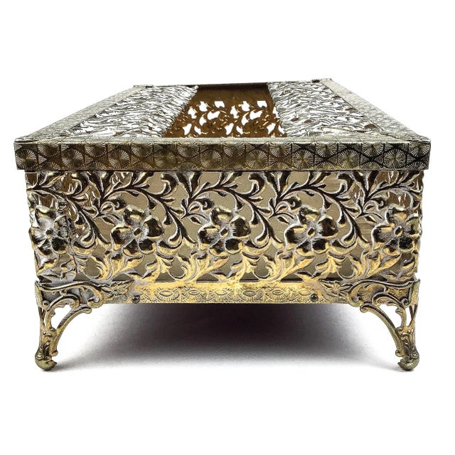 1950s Vintage Ormolu Metal Filigree Detailed Tissue Box Cover For Sale - Image 5 of 10