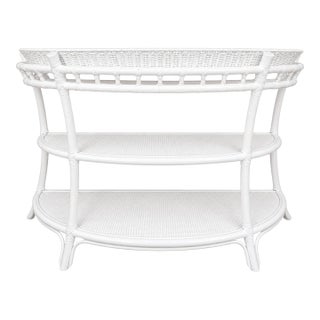 Vintage 3-Tier Rattan Demi-Lune Console Table For Sale