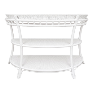 Vintage 3-Tier Rattan Demi-Lune Console Table