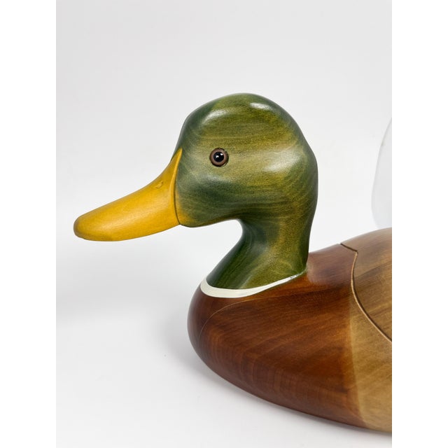 Large Vintage Hand Carved 14" Wood Mallard Duck Decoy by Hummel Woodworking For Sale - Image 4 of 13