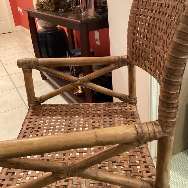 4 Refurbished McGuire Antalya Rattan and Laced Leather Strapped Chairs For Sale In West Palm - Image 6 of 8