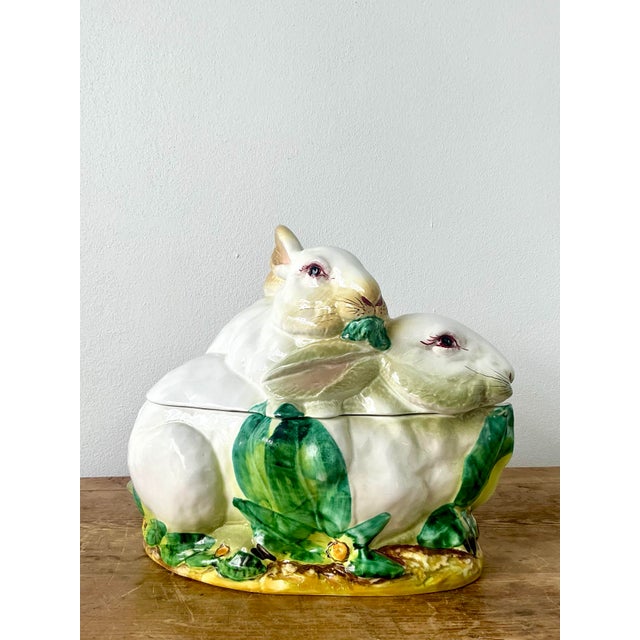 Vintage Regency Italian Glazed Ceramic Rabbit Lidded Casserole For Sale - Image 10 of 12
