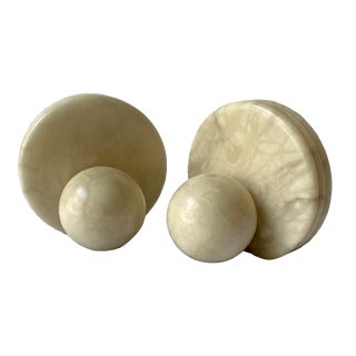 Mid 20th Century White Honed Marble Sphere and Circle Bookends - a Pair For Sale