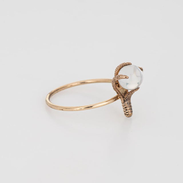 Antique Victorian Moonstone Conversion 14k Rose Gold Talon Claw Ring Size 5.5 For Sale - Image 4 of 6