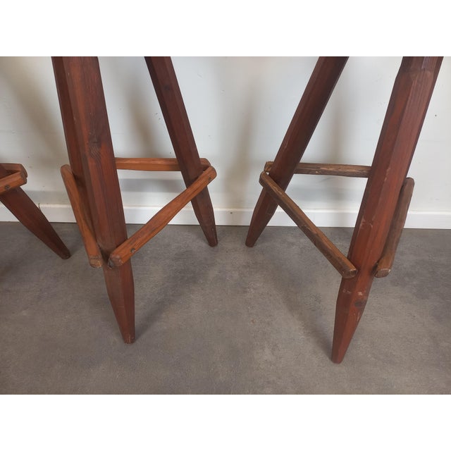 Brutalist Wood Stools, 1950s, Set of 4 For Sale - Image 17 of 18