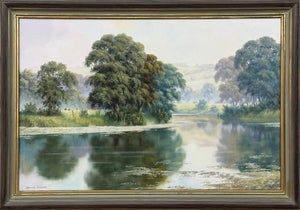 Peaceful Misty Riverside in the English Countryside with Cows & Tree Reflections Circa 1990