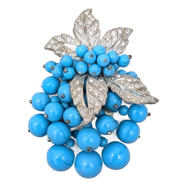 Vintage Wwi Era Verified Miriam Haskell Book Piece Faux-Turquoise Beaded Dress Clip For Sale