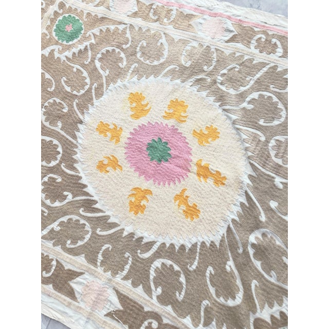Hand-Embroidered Vintage Suzani from Uzbek, circa 1960s era. Dimension; 46'' x 47'' inches / 116 x 120 cm / 3'10'' x...