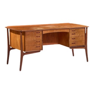 Svend Madsen Mid Century Danish Teak Curved Desk For Sale