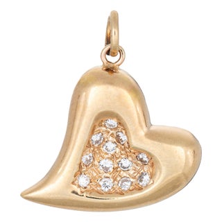Witch's Heart Pendant Diamond Vintage 14k Yellow Gold Fine Jewelry For Sale