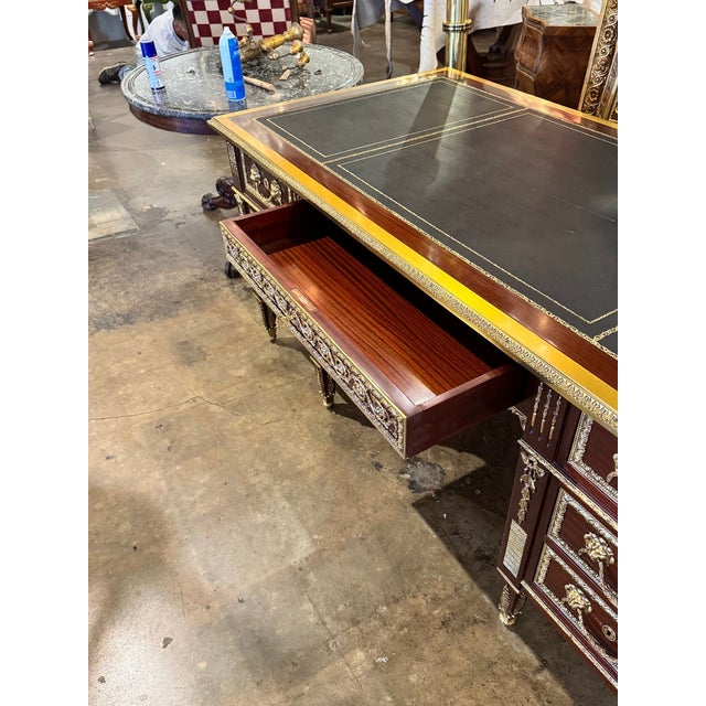 Louis XVI Style Mahogany and Gilt Bronze Bureau Plat For Sale - Image 9 of 11