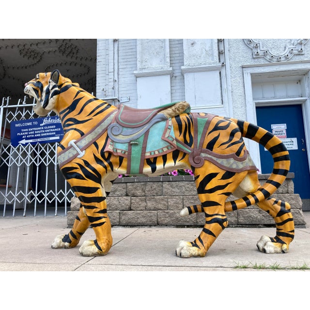 Folk Art Large Scale d.c. Muller for Dentzel Company Reproduction Carousel Tiger in Cast Aluminum For Sale - Image 3 of 13