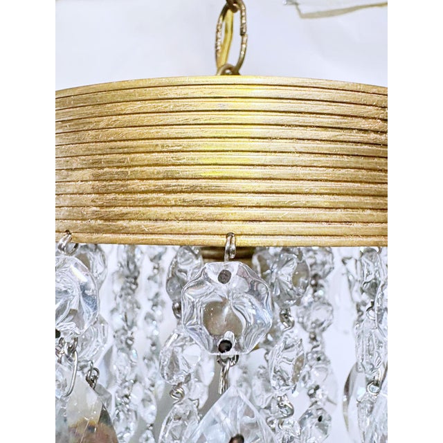 Vintage Mid-Century Brass Chandelier With Diamond Cut Crystals For Sale In New York - Image 6 of 9