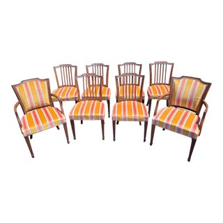 1940s Antique Set of 8 Sheraton Style Dining Chairs For Sale