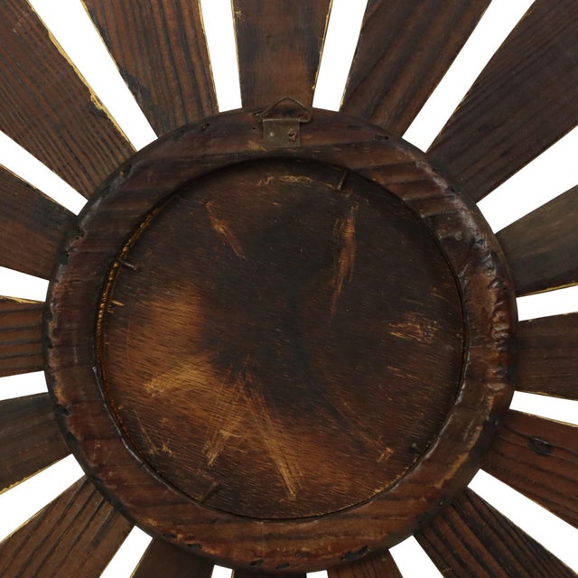 Vintage Wooden Sunburst Sun Mirror in Convex, France, 1950s For Sale - Image 4 of 17