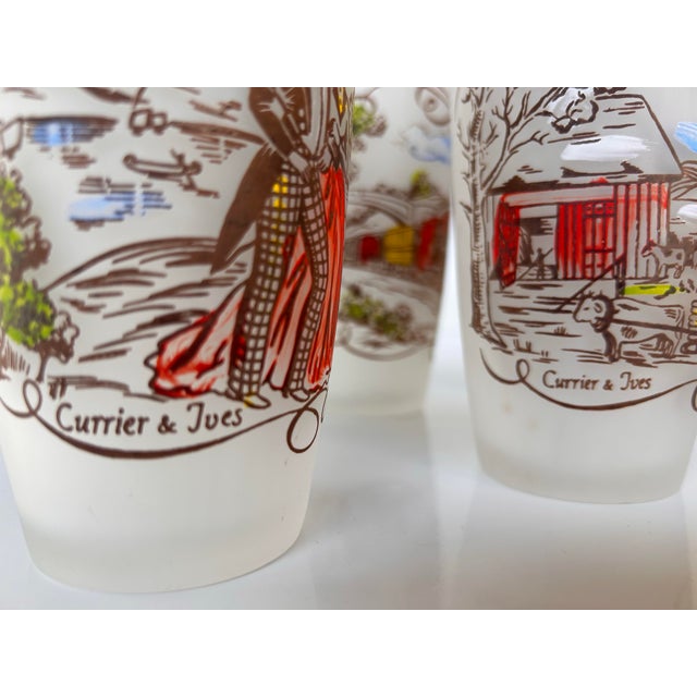 1950's Currier & Ives "Americana" Frosted Glass Tumblers -Set of 6 For Sale - Image 10 of 12