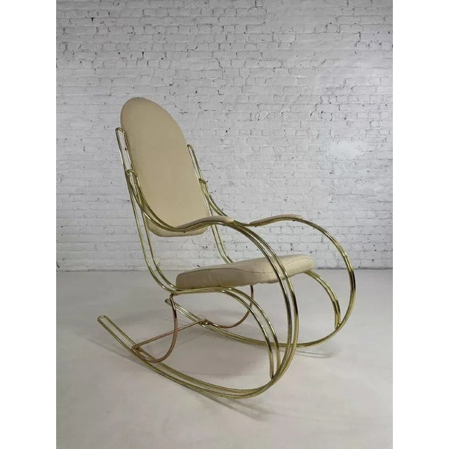 Beige Rocking Chair in Brass and Imitation Leather, 1950s For Sale - Image 8 of 13