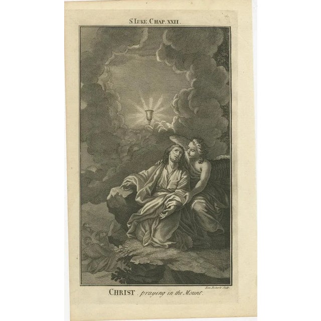 Title: Christ Praying in Gethsemane Engraving – Luke XXII Garden of Olives c.1735 : This moving antique engraving titled...